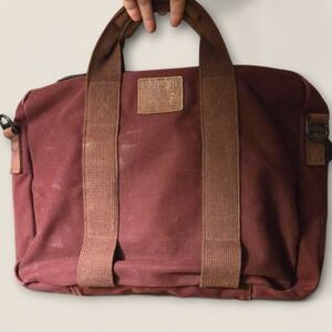 VTG Lands End Briefcase Maroon Canvas Leather Patch DLC Monogram MADE IN USA GUC